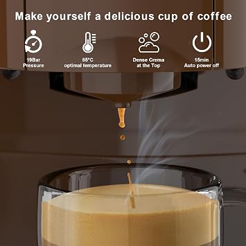 4 in 1 Espresso Single Serve Coffee Machine for Nespresso Original/Dolce Gusto/L’OR/Ground Capsule and ESE Coffee Pods,19Bar Multi-Capsule Coffee Machine AC-513K