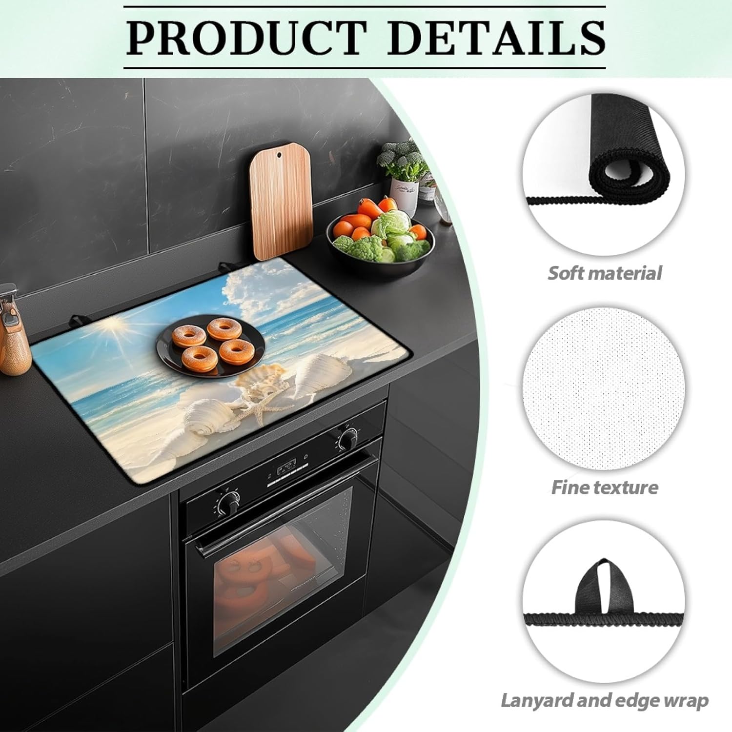Ocean Beach Stove Top Protector for Electric Stove,Flat Top Oven Cover Mat,Glass Cooktop Covers,Silicone Stove Covers Foldable Stove Cover Waterproof Countertop Protector(29.18"x20.96")