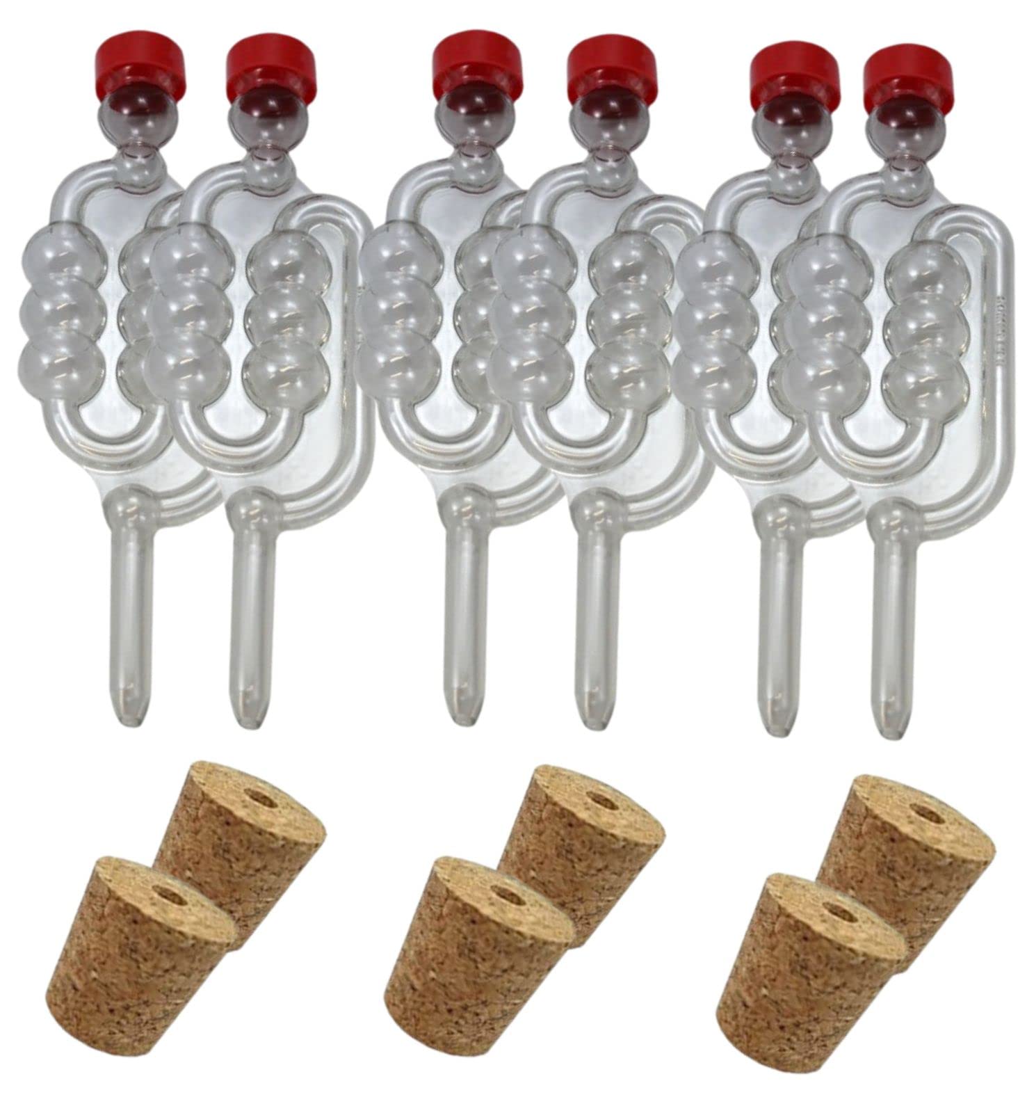 Almost Off Grid 6 x airlocks & 6 x Cork bungs for Glass demijohns for Making Wine, Beer, Cider and Mead