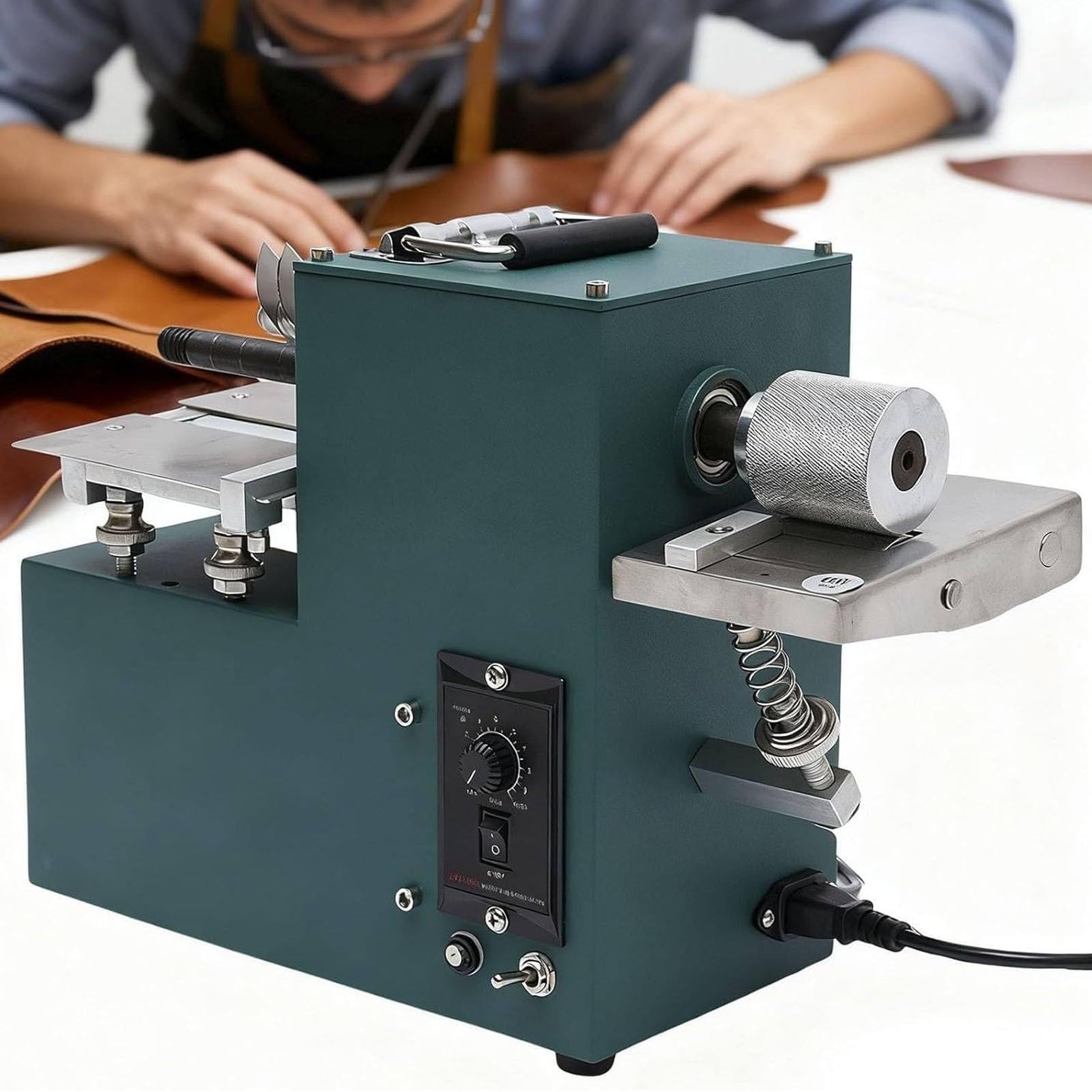 MYUYEE 60W Electric Leather Cutting Machine, Skiver & Slitter Tool for Leather, Shoes, Bags, Paper, Adjustable Thickness