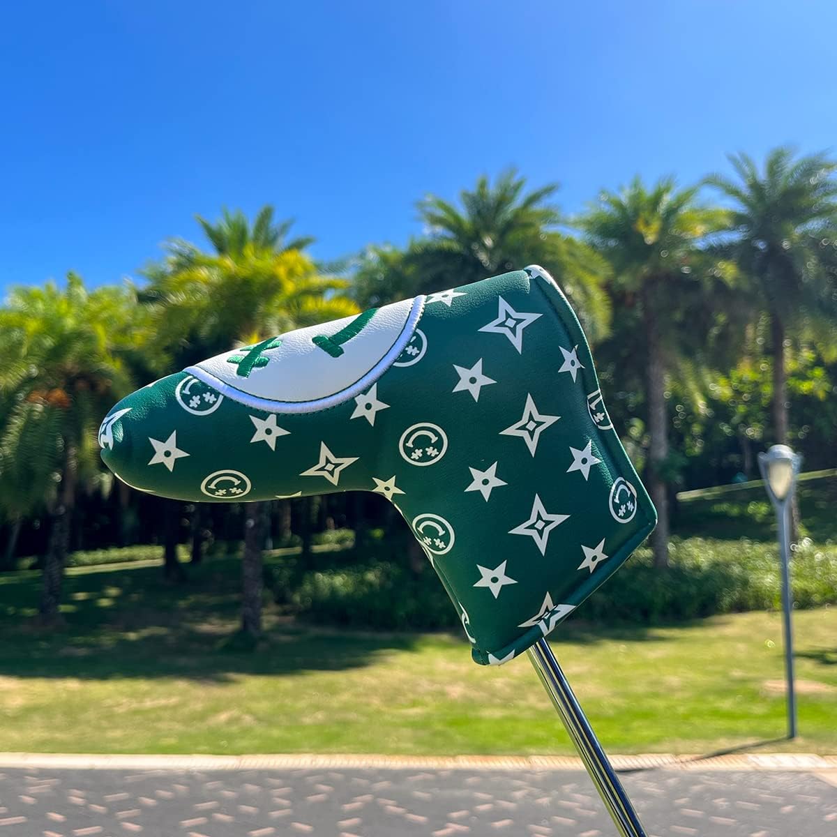 Stars and Smiles Golf Club Covers for Driver, Fairway, Hybrids - 4 Options - Golf Driver Headcover/ Golf Fairway Wood Head Cover/ Hybrid Headcover for Men/ Women Golfer - White Synthetic Leather Golf Headcover