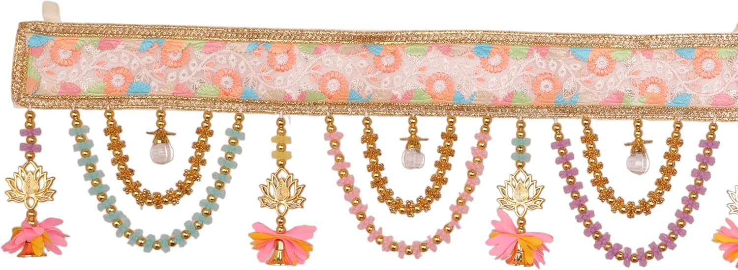 Decorative Toran Door Hanging Artificial Velvet Cloth Bandanwar Beads Leaf Design Wall Traditional Hangings for Door Entrance Window Home Festival Decorations New year Gifts (Size-36"X9")(Multicolor)
