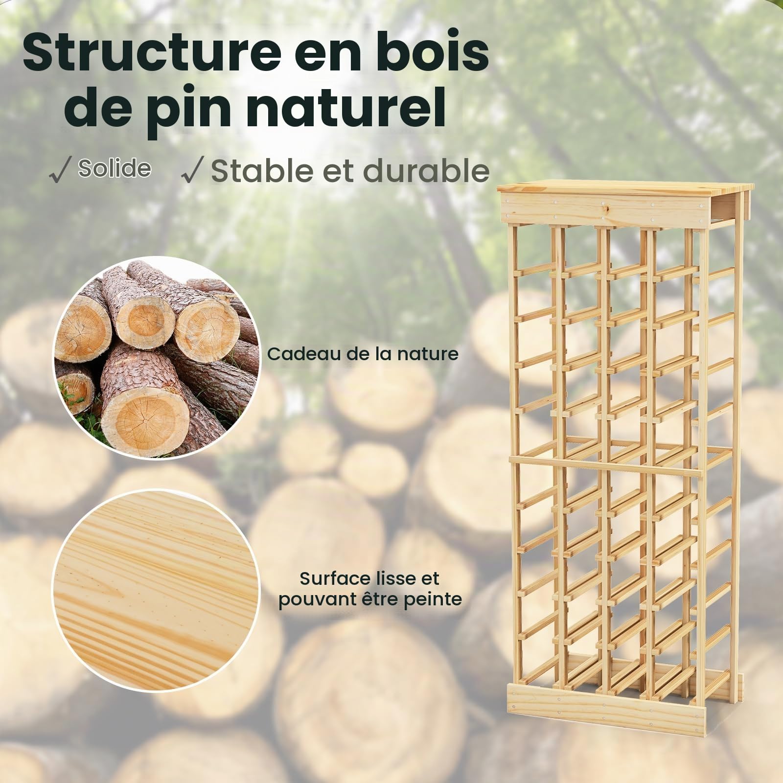 KOMFOTTEU Porte-Bouteilles sur Pied en Bois de Pin pour 40 Bouteilles