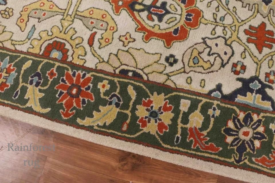 Tapete oriental tradicional artesanal de lana 9x12 beige miniatura 7