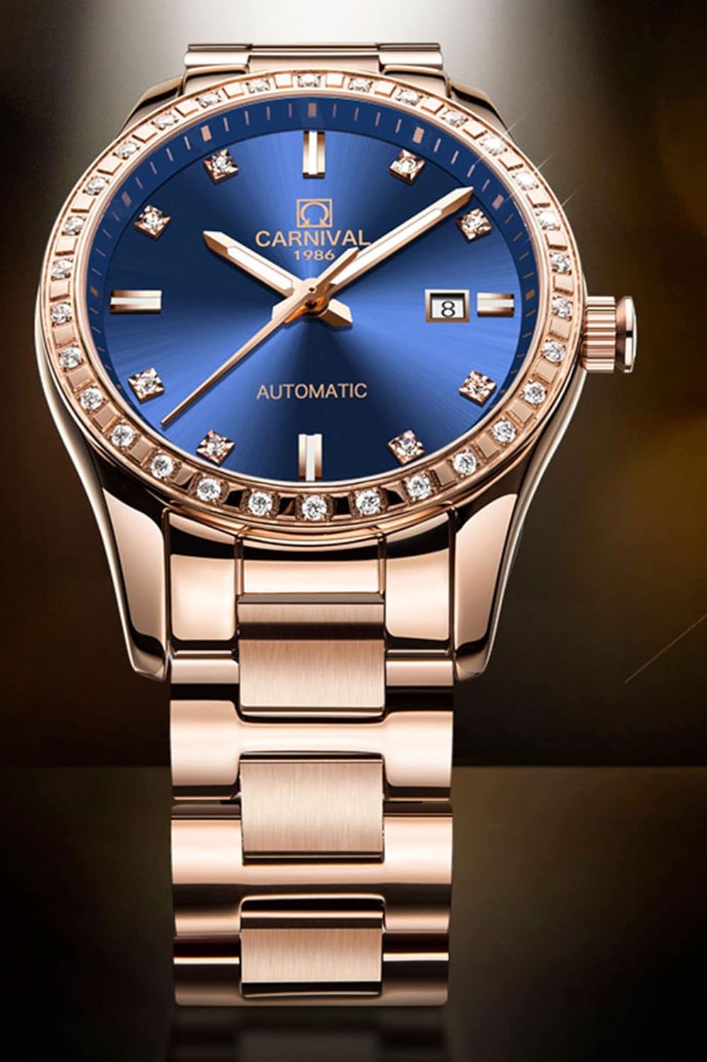 FANMIS Women's Luxury Calender Rhinestone Automatic Mechanical Stainless Steel Luminous Waterproof Watches