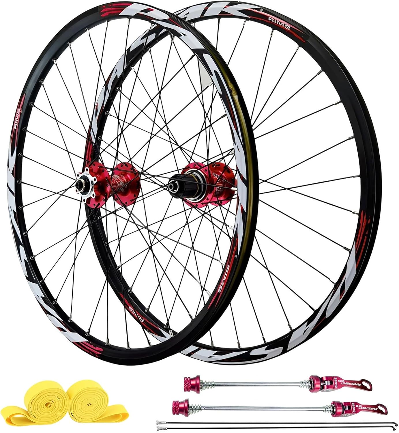 AuroraXQ 26"/27.5"/29" MTBs Wheelset, Disc Brake 32H Aluminum Alloy Rims & HG Hubs Front Wheel 100x9mm / 135x10mm Rear Wheels Compatible 7-12 Speed and 1.25~2.25" Tire(Red,26 inch)