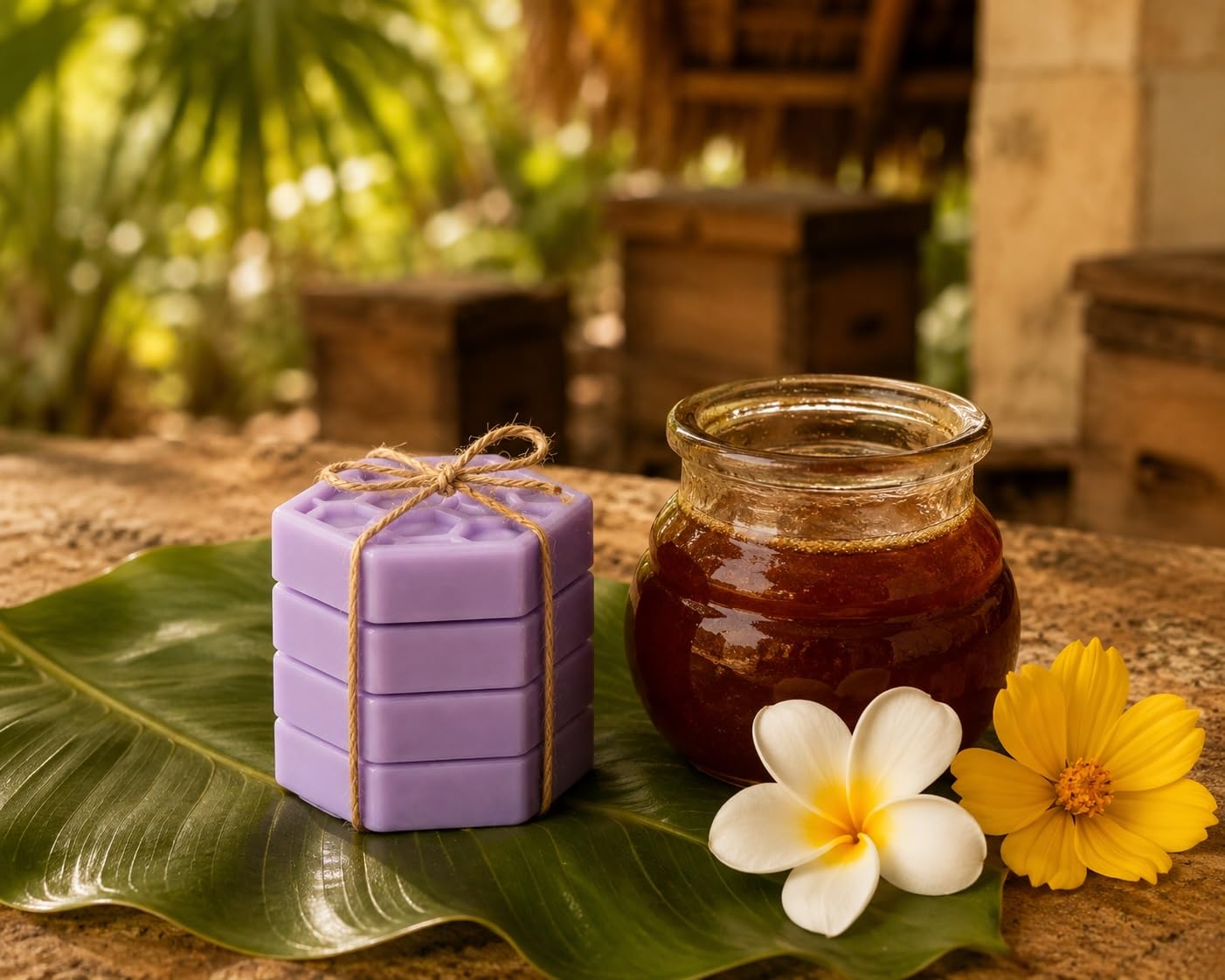 Melipona Honey & Lavender Soap Set – 4 Handmade Mini Soap Bars for Spa, Travel & Gifting | Natural Artisan Soaps with Rare Stingless Bee Honey | Moisturizing | 30g (1.05 oz) each