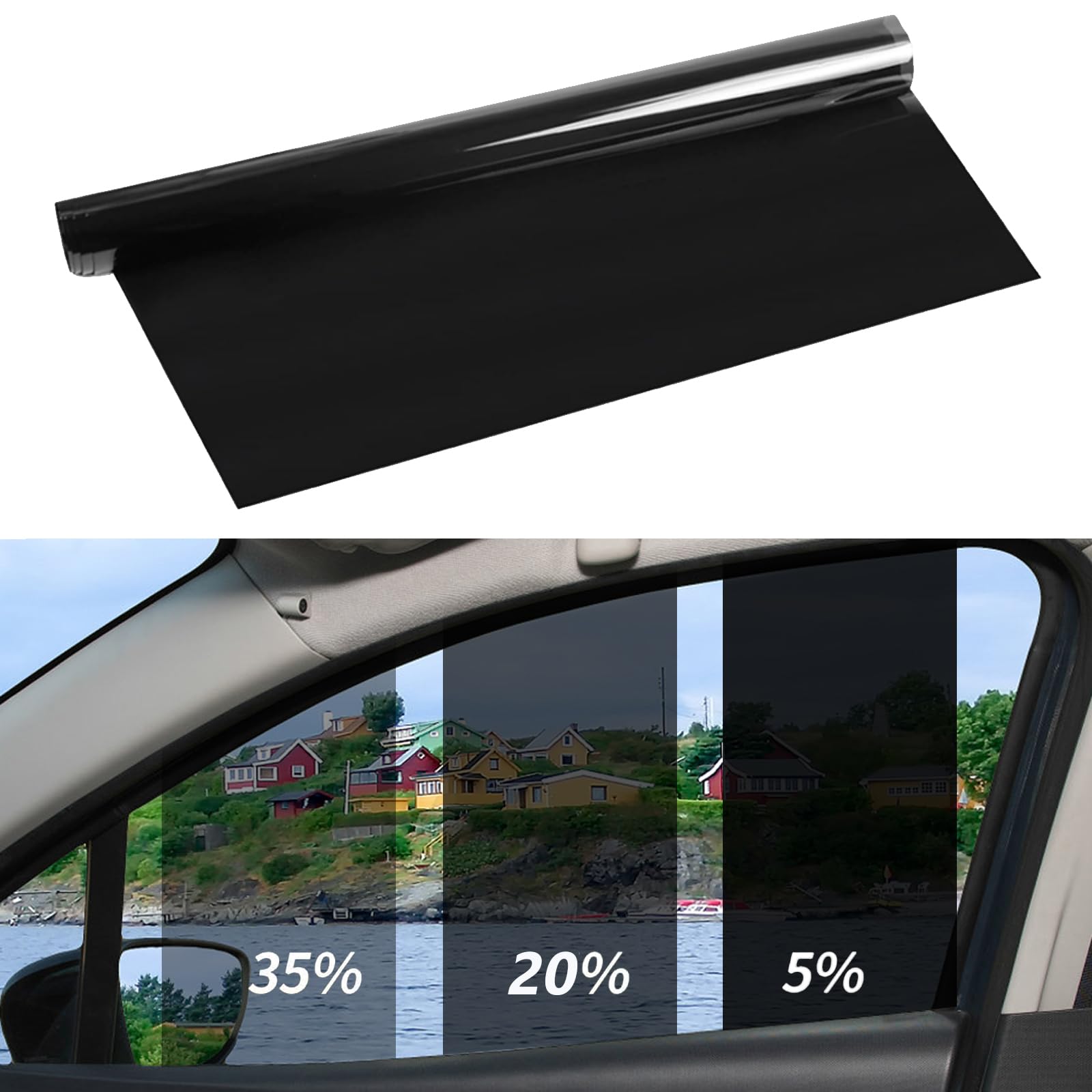 Pellicola Oscurante per Auto,50cm x 3m Pellicola Vetri Auto Oscuranti,Protezione Solare per Auto,Antigraffio per il Blocco dei Raggi UV/IR,Calore e Abbagliamento(35% VLT)