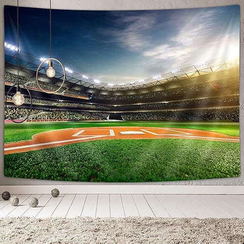 KOTOM Tapiz de campo deportivo para colgar en la pared, arte profesional de béisbol Grand Arena a la luz del sol, manta de pared, toallas de playa,