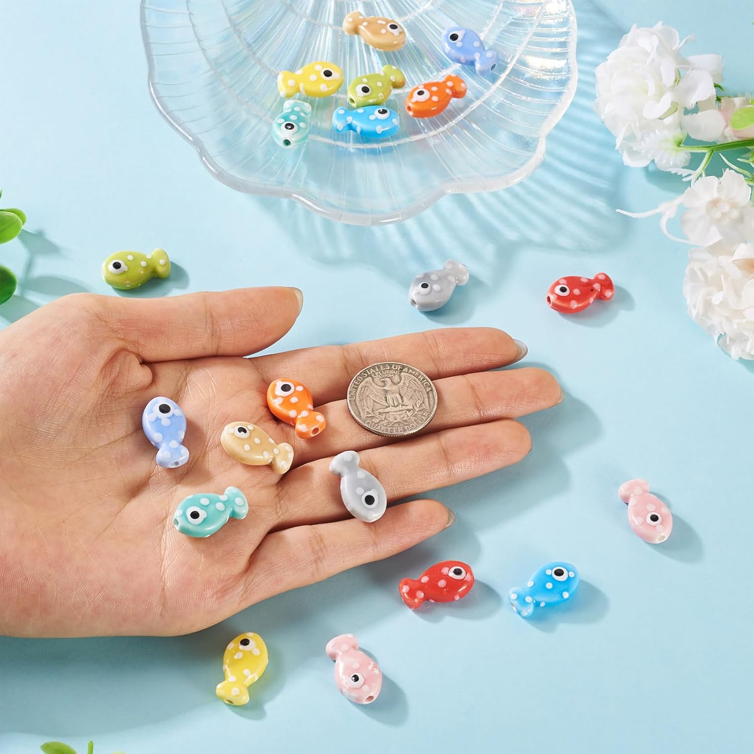 Cheriswelry 20Pcs Fish Beads Handmade Animal Porcelain Bead Ceramic Fish Printed Beads Loose Spacer Bead 11x19.5mm for DIY Bracelet Necklace Earring Jewelry Making - Image 4