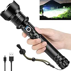 Lanternas recarregáveis de alto lúmens, 990000 LM XHP90.2, lanterna super brilhante com zoom e 5 modos e à prova d'água IPX7 para acampamento