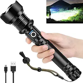 Lanternas recarregáveis de alto lúmens, 990000 LM XHP90.2, lanterna super brilhante com zoom e 5 modos e à prova d'água IPX7 para acampamento