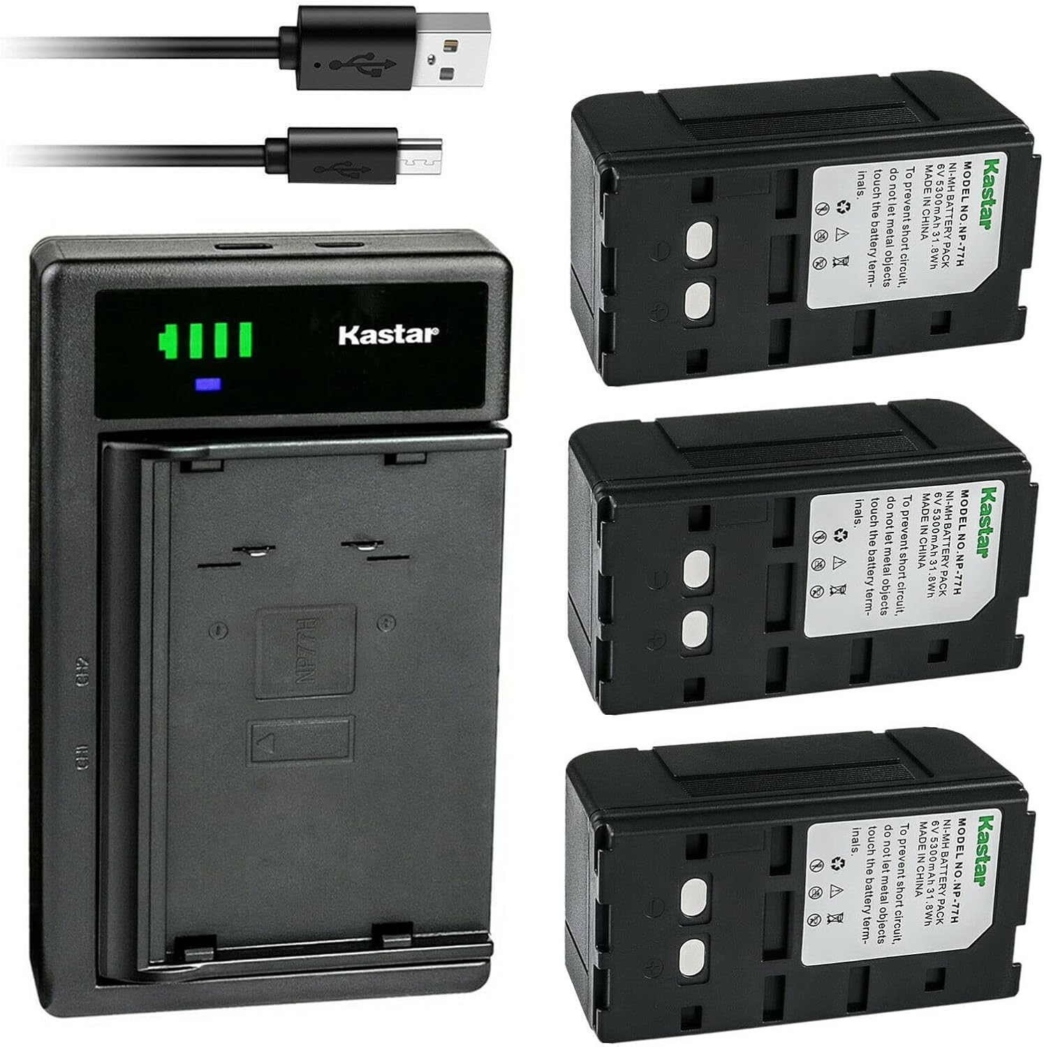 Kastar 3-Pack NP-77H Battery and LTD2 USB Charger Compatible with Sony CCD-FX630 CCD-FX640 CCD-FX700 CCD-FX700E CCD-FX710 CCD-FX720 CCD-FX730 CCD-FX730V CCD-FX810 CCD-FX830VE
