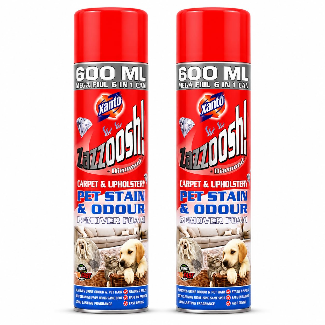 Pet Stain & Odour Remover Mousse 600ml Pack of 2 | Deep Cleaning Foam for Carpets, Rugs & Upholstery | Helps Remove Pet Stains & Neutralise Odours
