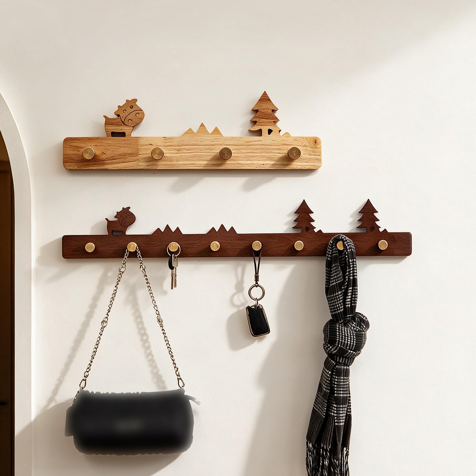 Appendiabiti da Parete in Legno Massello, Ganci Creativi per l'Ingresso