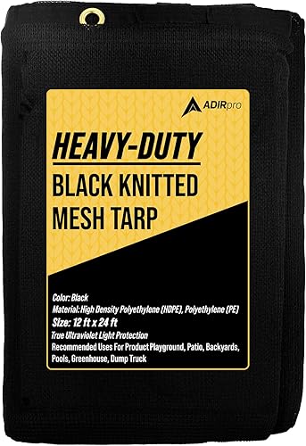 Miniatura 10 de AdirPro Lona de malla de punto resistente, 10 x 12 pies, lona negra con ojales para parques infantiles, porche, patio, patios traseros, piscinas,