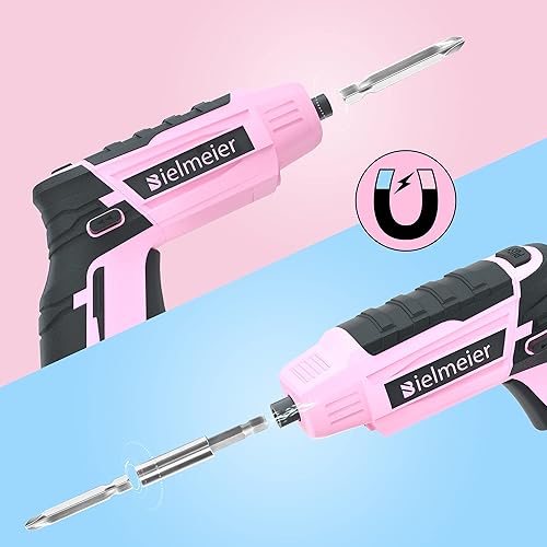 Miniatura 5 de Juego de destornilladores inalámbricos rosa de 4 V, pequeño taladro eléctrico para mujer, recargable con juego de 27 destornilladores eléctricos,