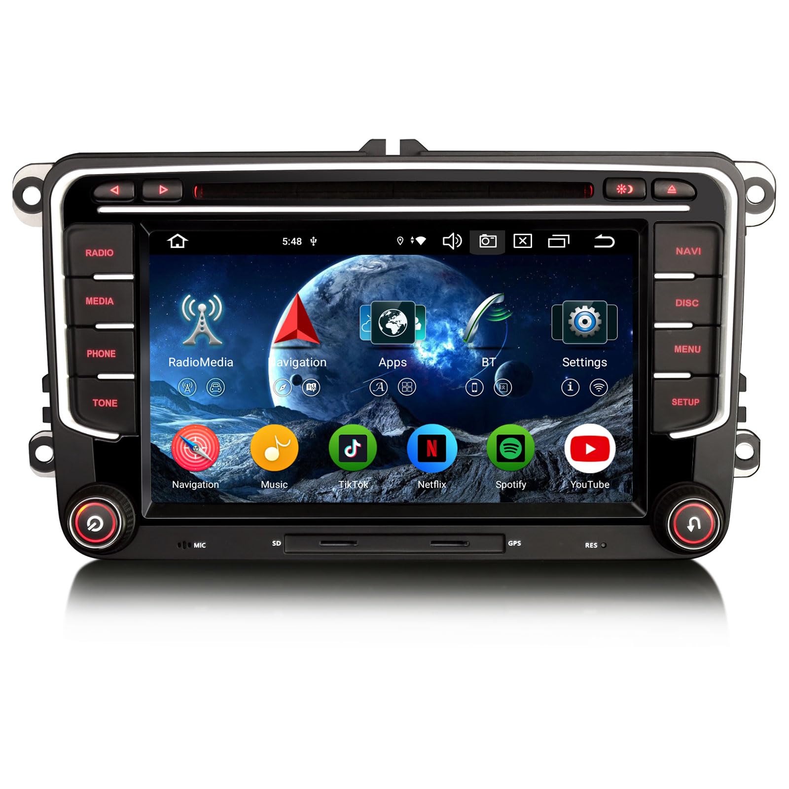 Erisin Android 16 Autoradio mit CD für VW Golf 5 Golf 6 T5 Polo 6R Passat | 7 Zoll Autoradio Bluetooth VW Touran Tiguan Seat Skoda CarPlay Android Auto GPS Navigation WiFi 4G DSP DVD FM RDS Canbus OPS