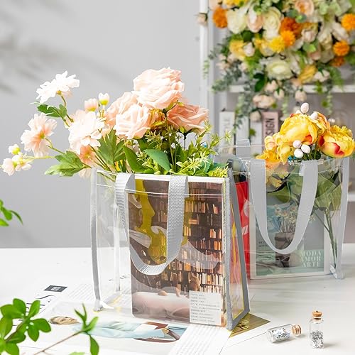 Miniatura 6 de Paterr 30 bolsas transparentes aprobadas por estadios a granel de 10 x 10 x 4 pulgadas, bolsas de plástico de regalo con asa para mujeres, gimnasio