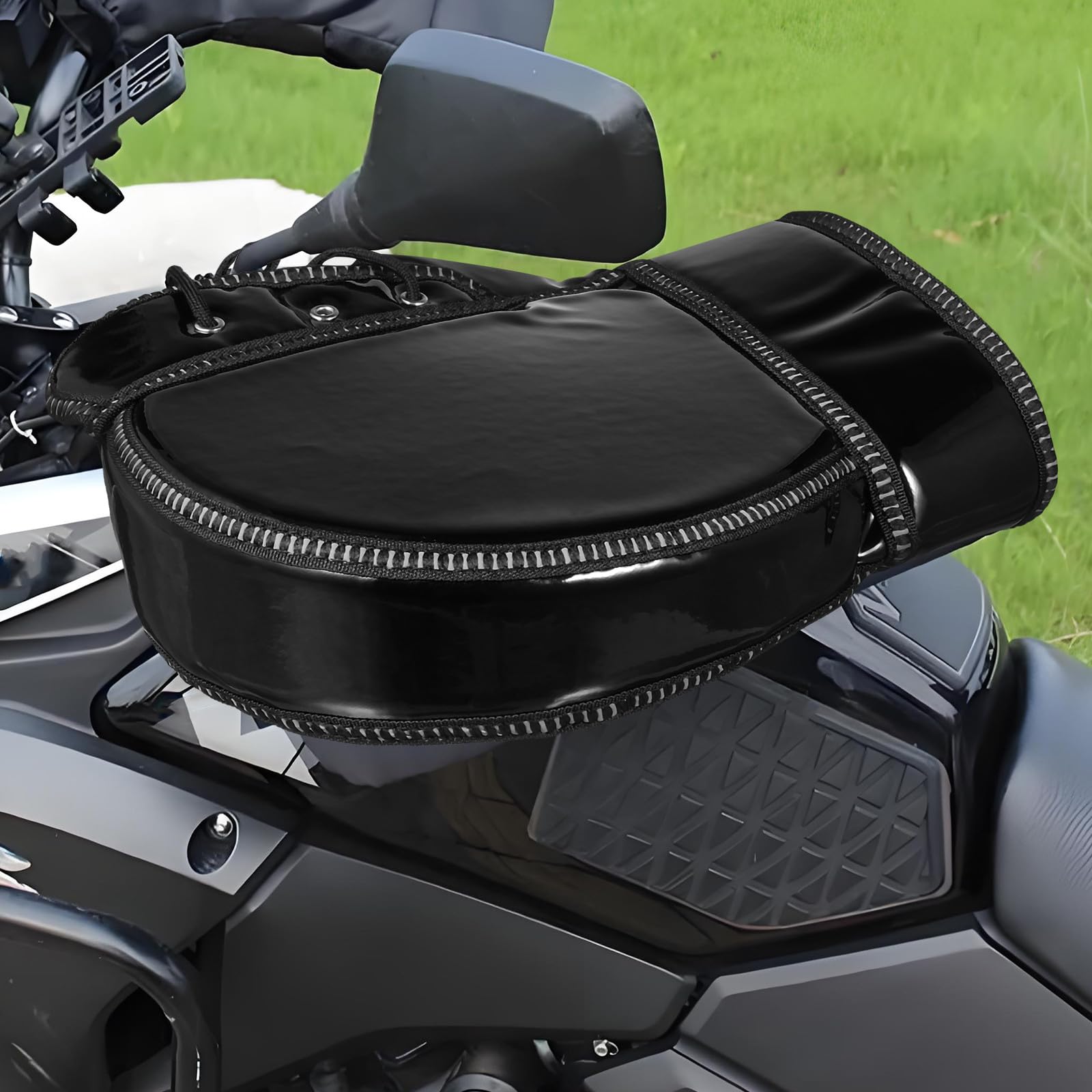 Guanti da Moto Invernali Impermeabili 1 Paio, Nero, Polsini Elastici | Guida in Inverno e Freddo, Strisce Riflettenti, Fibra Sintetica e Pu, Accessorio per Manubrio