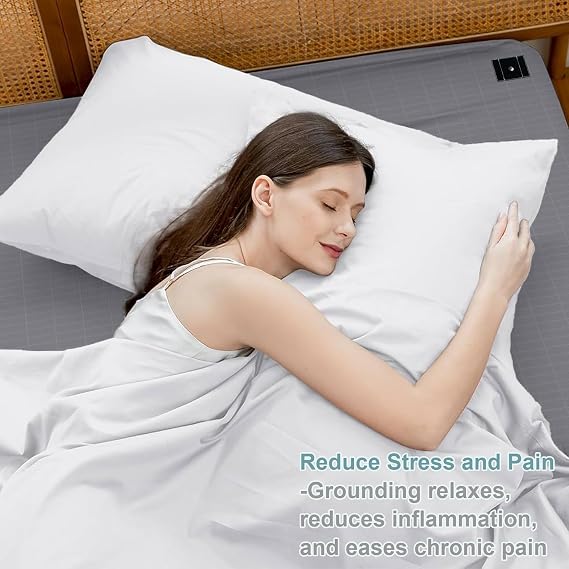 Grounding Sheets King, Grounding Fitted Sheet 76x80x15 in,10% Pure Silver Fiber, Grounding Fitted Sheets for Improved Sleep & Wellness (King)
