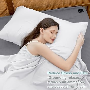 Grounding Sheets King, Grounding Fitted Sheet 76x80x15 in,10% Pure Silver Fiber, Grounding Fitted Sheets for Improved Sleep & Wellness (King)