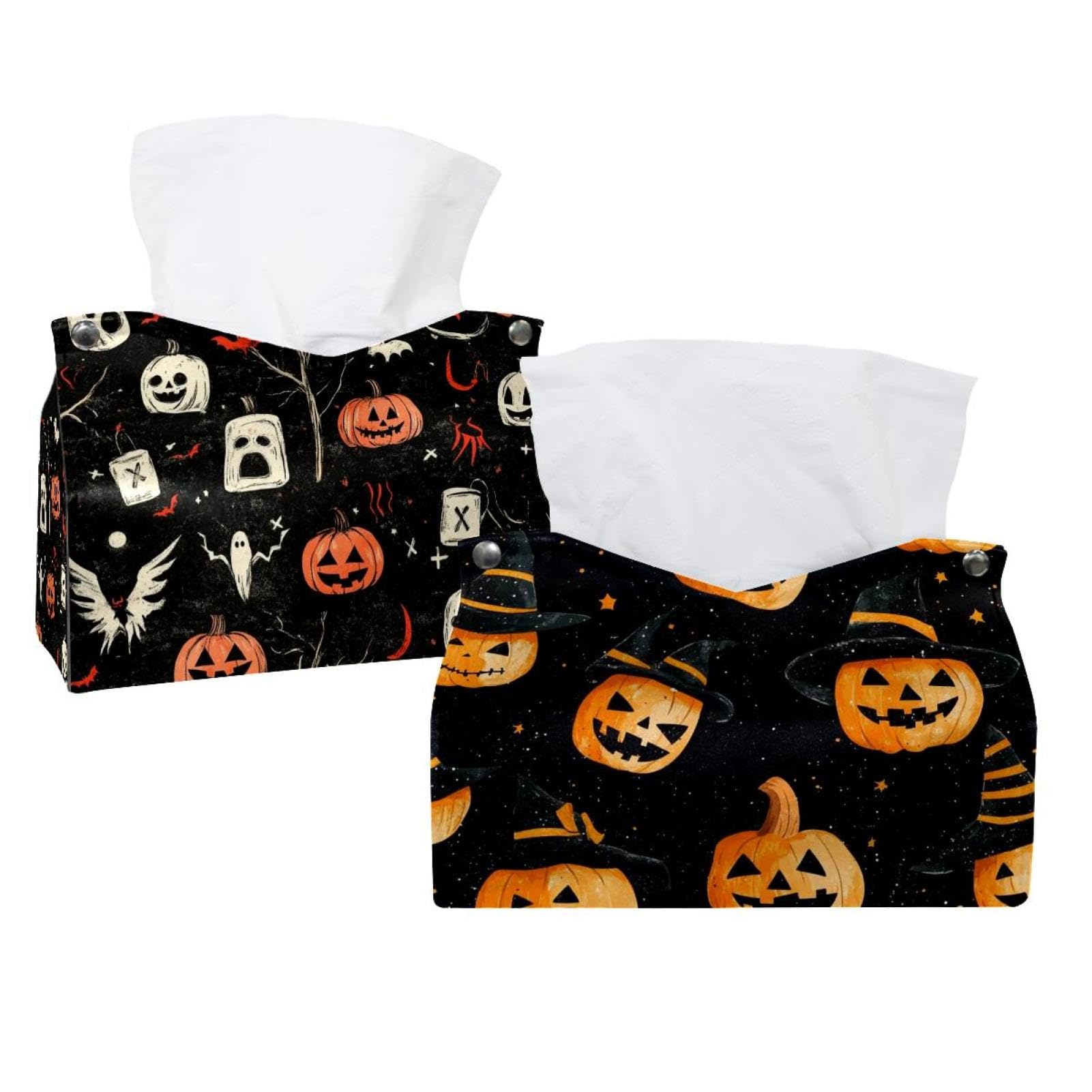 Housse de boîte à mouchoirs citrouille Halloween lavable et ajustable pour table basse