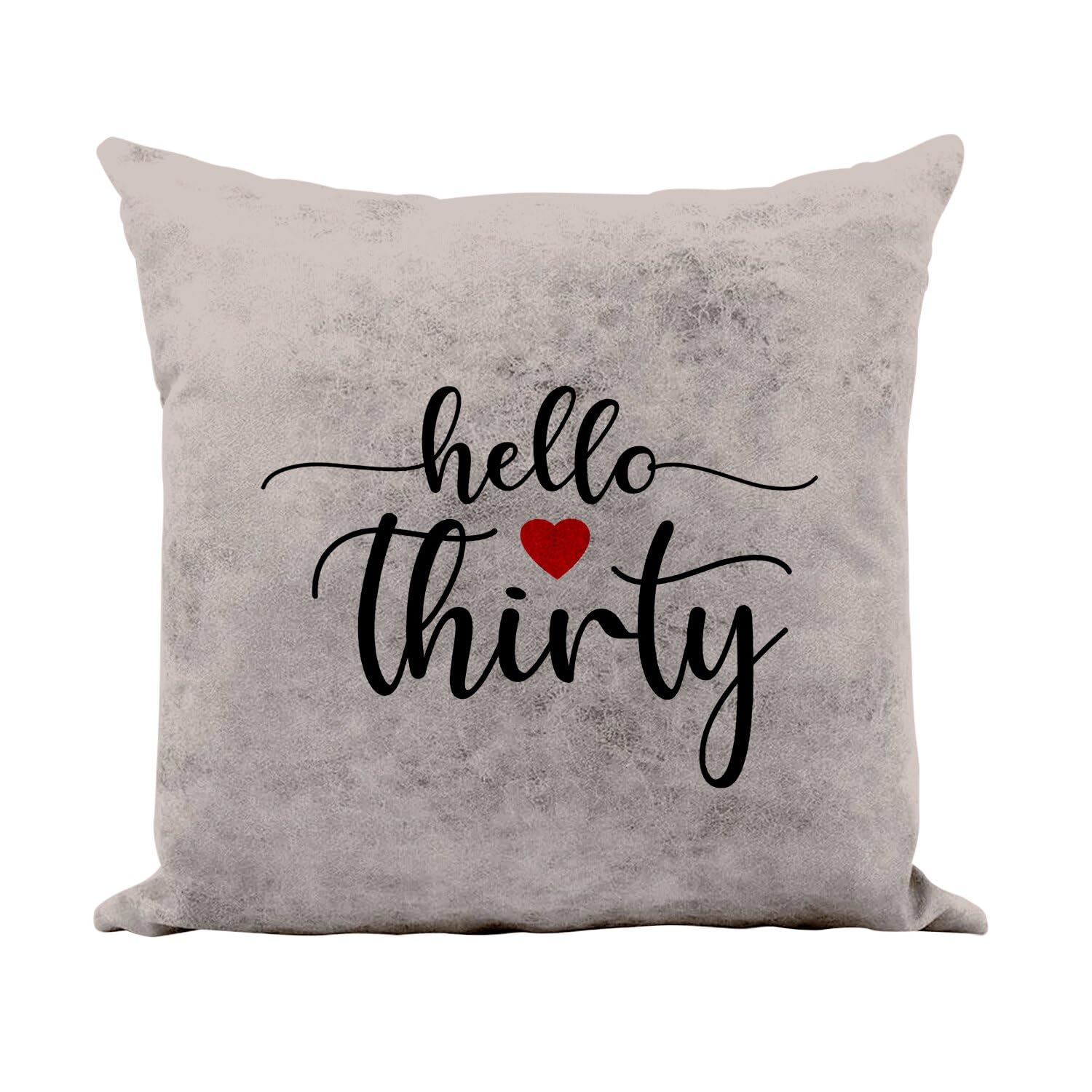 Coussin 30 ans Hello Thirty en similicuir camel, cadeau maman et papa