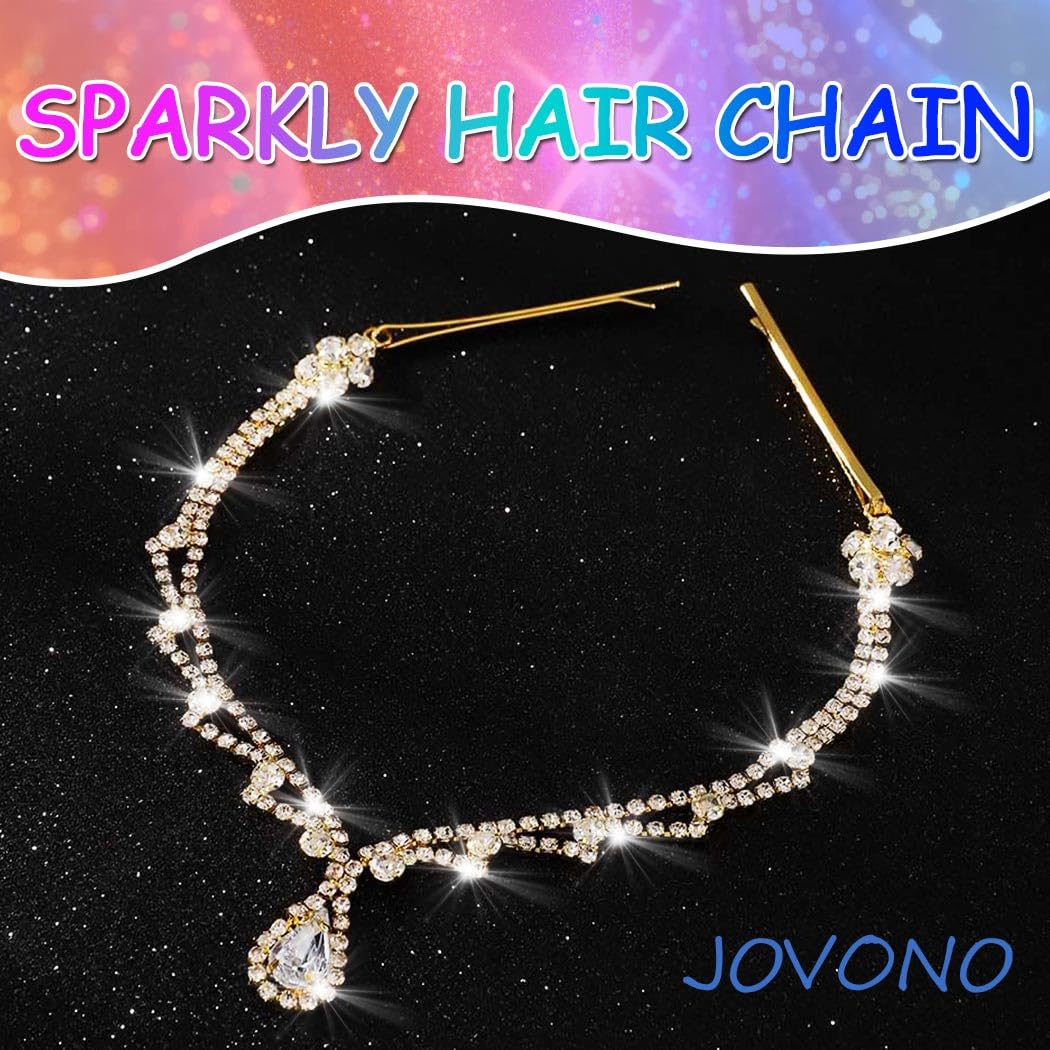 Jovono Crystal Head Chain Gold Head Hair Jewellery Accessories for Women - Image 2