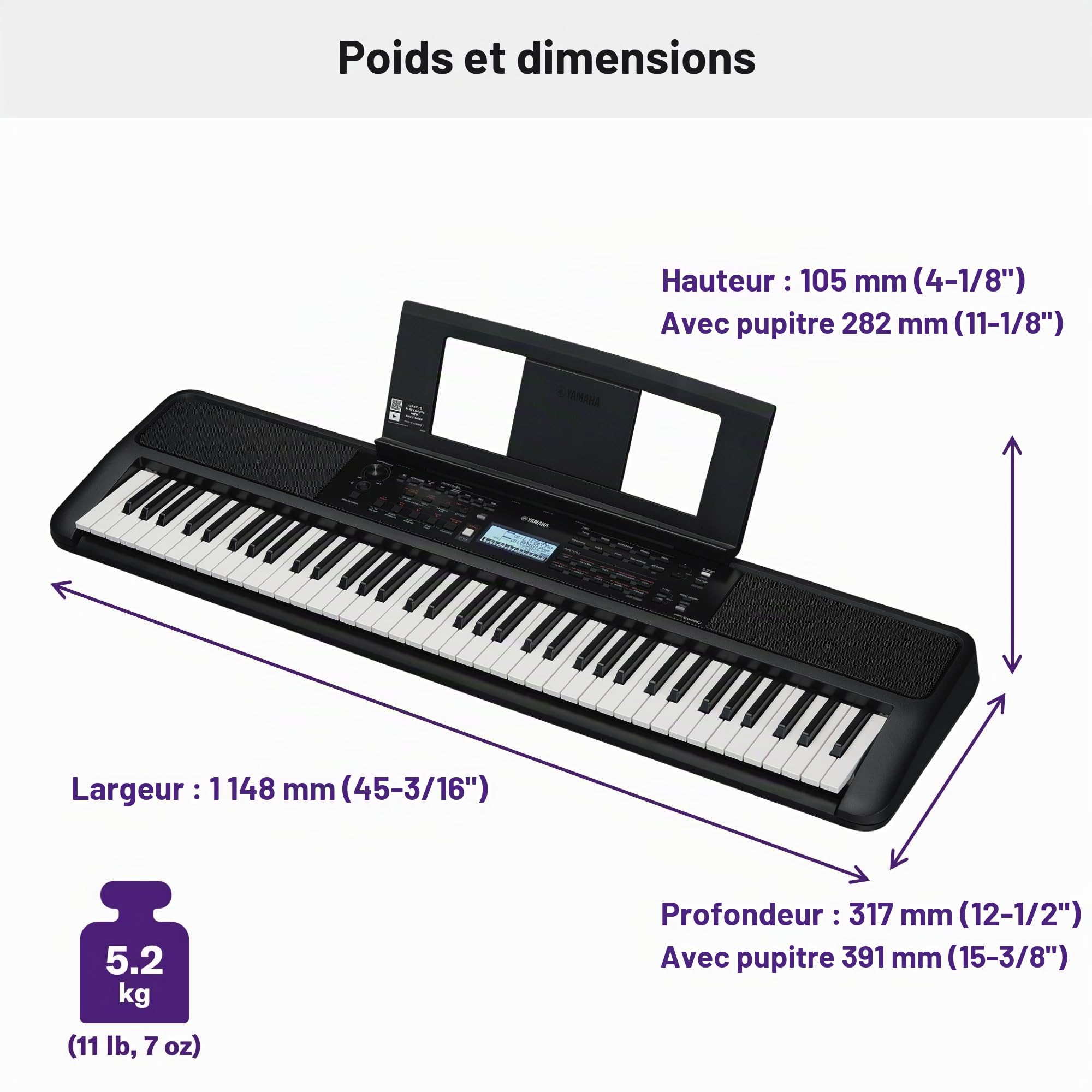 Yamaha PSR-EW320 Clavier portable pour débutants, 650 voix d'instruments authentiques et 76 touches tactiles avec une polyphonie de 48 notes