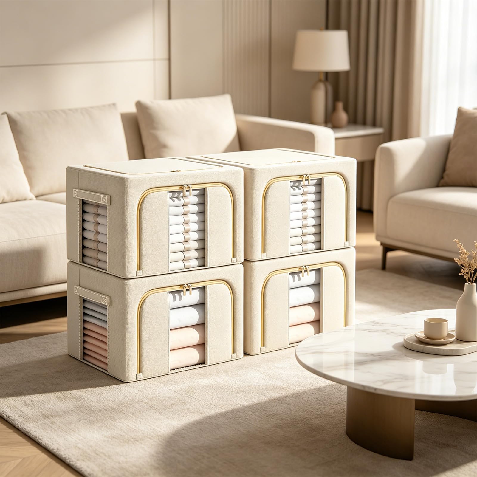 Scatole portaoggetti per la casa da 4 con sezioni visibili e robusta struttura in acciaio per guardaroba e area studio Organizzatori con maniglia ergonomica Scatole portaoggetti per biancheria
