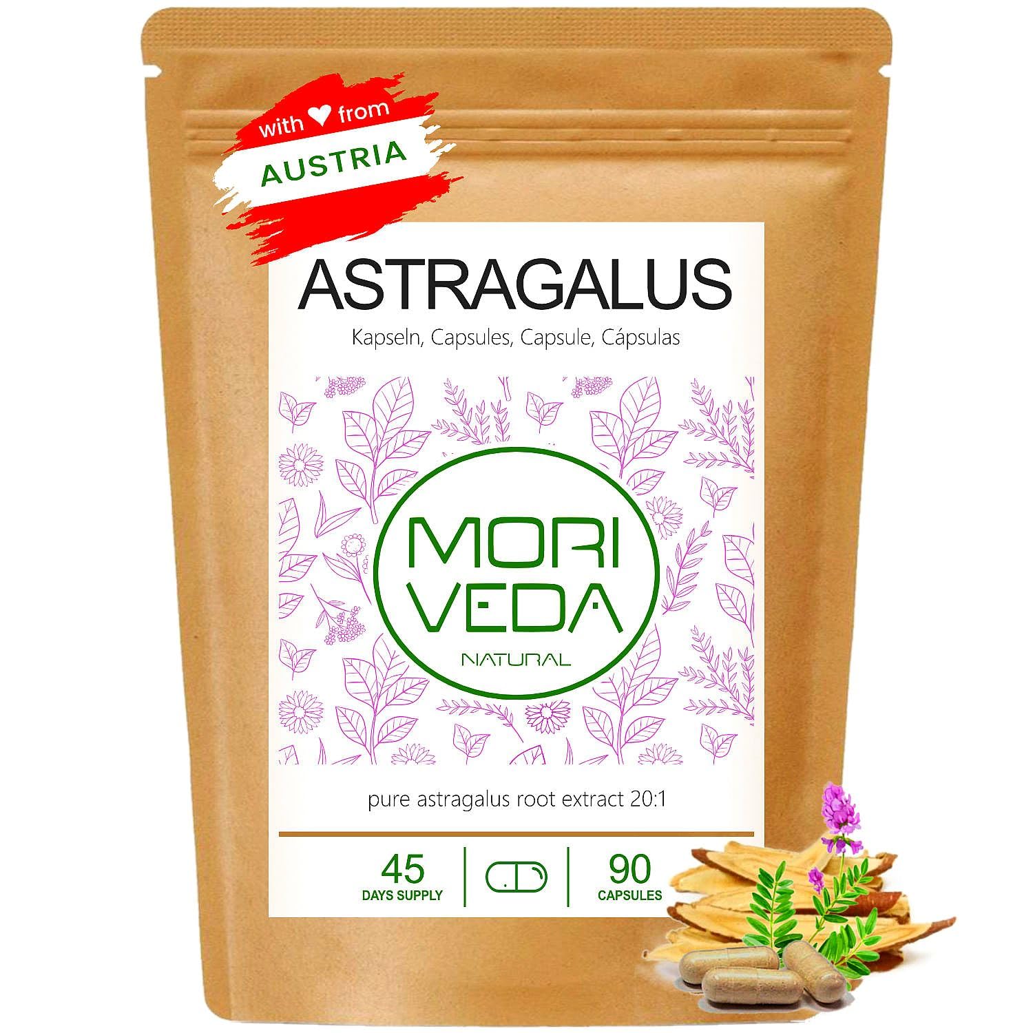 MoriVeda® Astragalus capsule 1600 mg, estratto di radice di tragacanto in polvere, 112 mg di polisaccaridi, vegan e senza glutine (90 capsule)