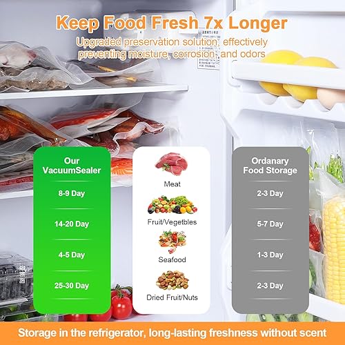 Miniatura 6 de Sellador al vacío, succión fuerte de 75 KPA, sellador al vacío de modos secohúmedo para alimentos, sello extendido de 8.268 in, 40 bolsas selladas