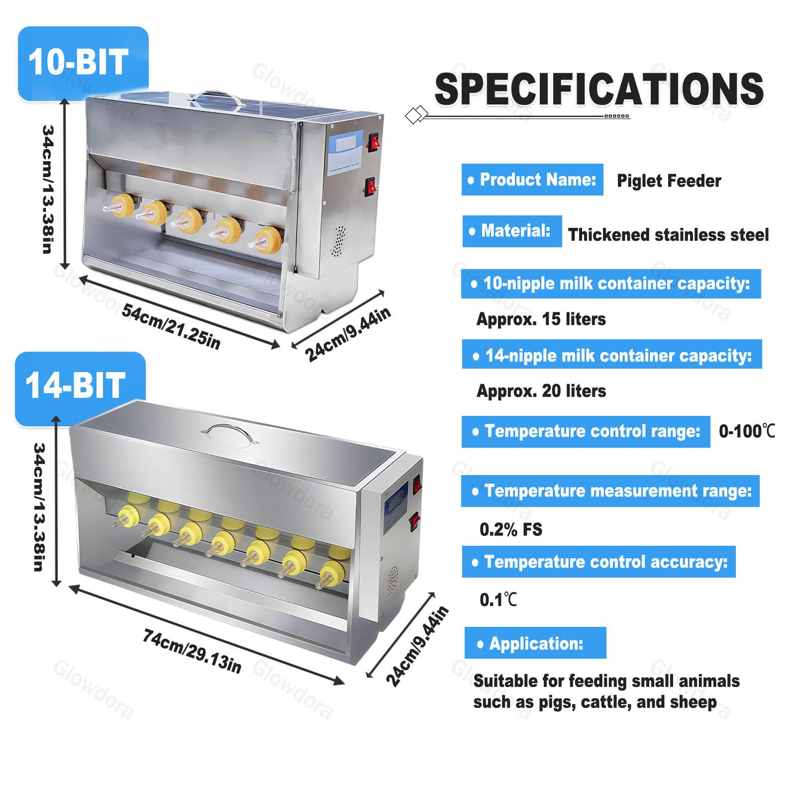 Biberón Automático para Lechones, Biberón para Lechones De Temperatura Constante, Estación De Alimentación De Silicona para Lechones De Tetina 10/14, Apto para Granjas Y Pastos. 10Nipples