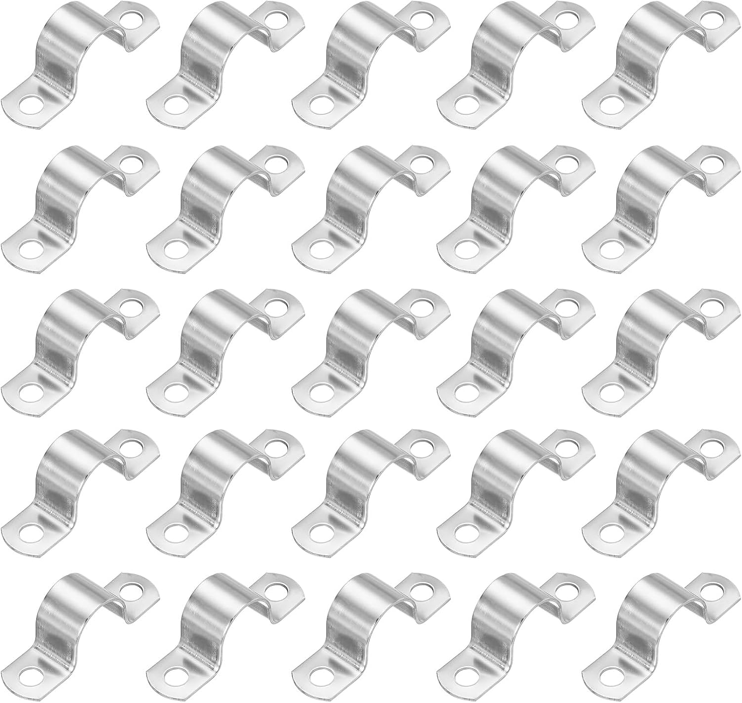 PATIKIL 7/8" (22mm) Rigid Pipe Strap, 25 Pcs 304 Stainless Steel Conduit Clamp 2 Hole Thicken U Bracket Pipe Clamp Tube Strap for Pipe Cable Wire Fixing