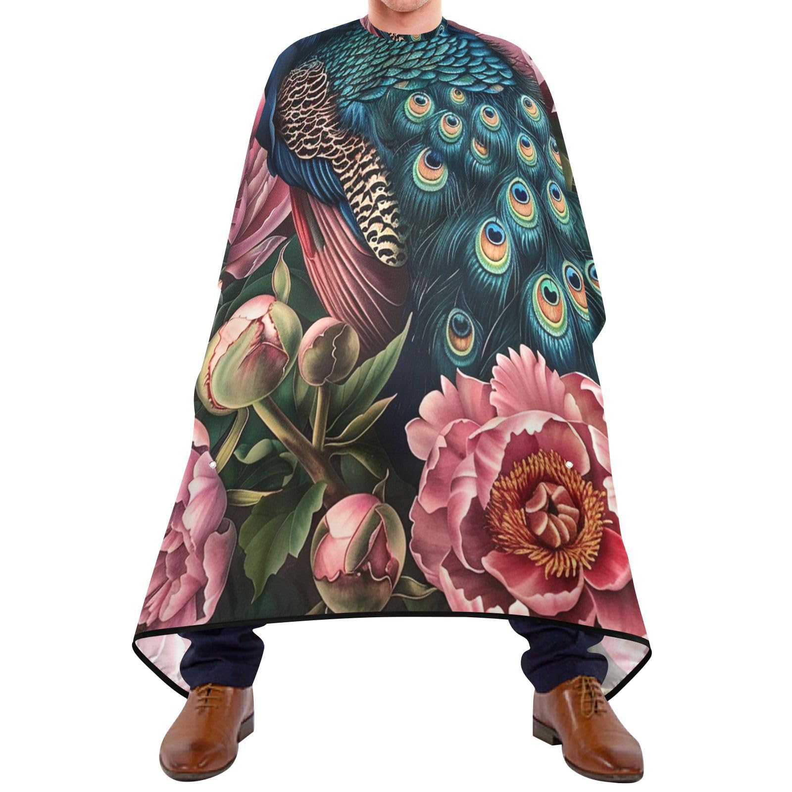 ALAZA Peacock Flowers Peony Barber Cape for Men Women, Waterproof Haircut Apron Beard Shaving Bib Hair Cutting Cloth 55 x 65 Inch