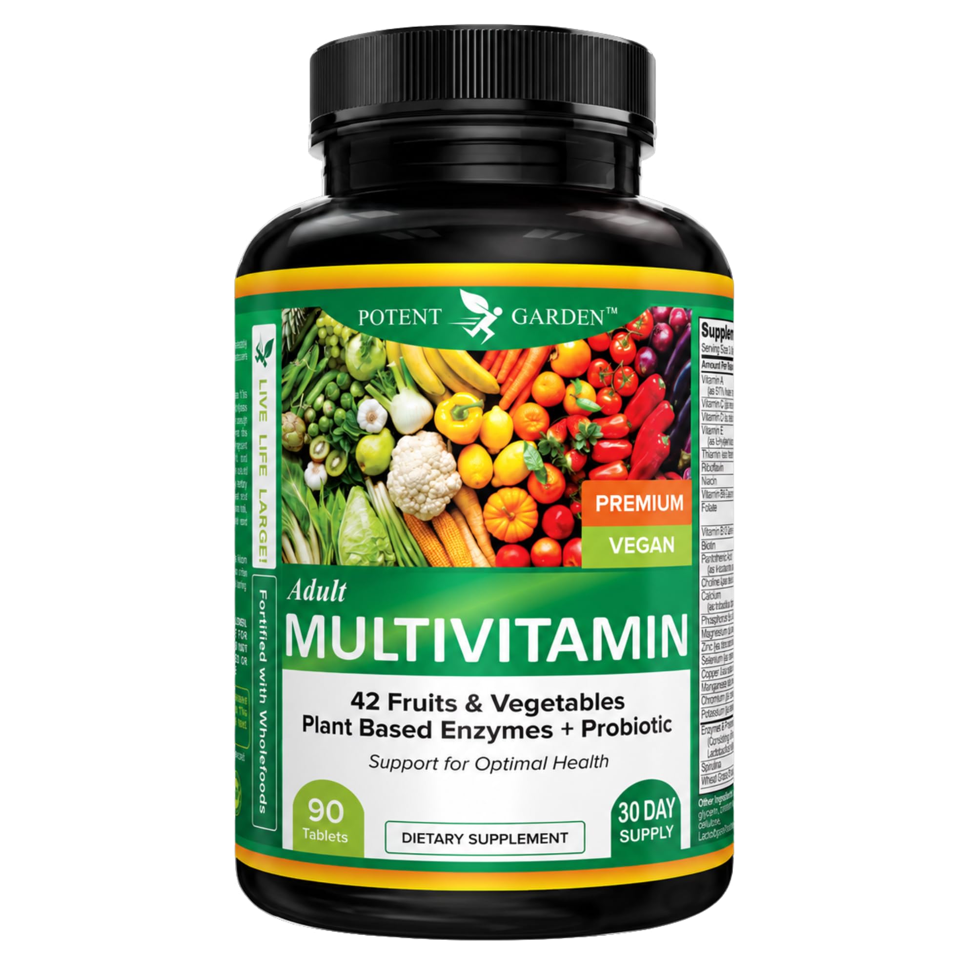 Potent Garden Adult Multivitamin für Frauen & Männer, 42 Früchte & Gemüse Plus Probiotika, unterstützt Energie Stoffwechsel & Immunsystem, Täglich Multivitamin für Männer & Frauen Non-GMO, 90 Tabs, 30 Servierungen