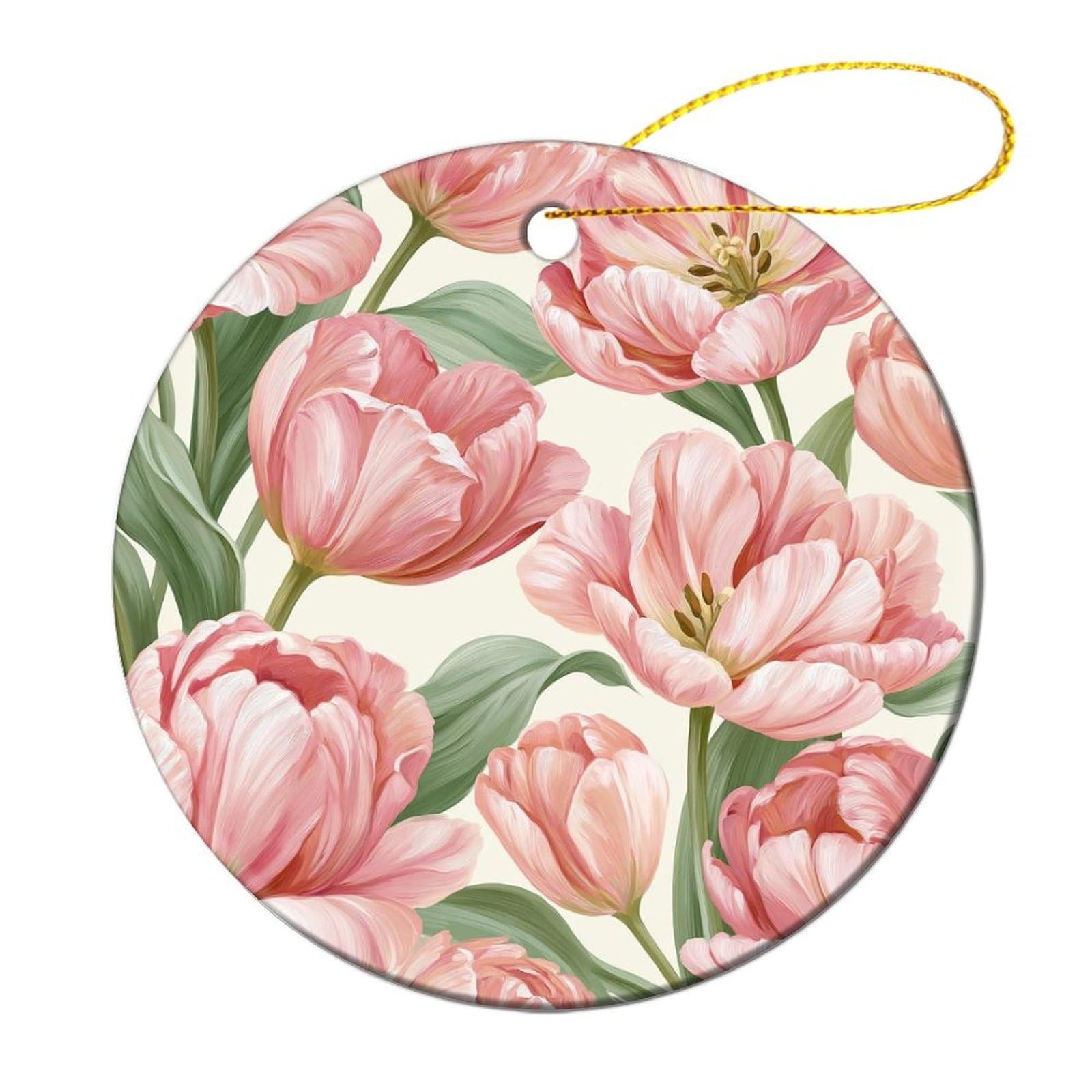 Large Blush Pink Tulips Christmas Tree Hanging Ornaments,2 Pieces, 7.2CM Round Double-Sided
