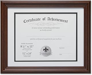 Lawrence Frames Dual Use 11 by 14-Inch Certificate Picture Frame with Double Bevel Cut Matting for 8.5 by 11-Inch Document, Walnut