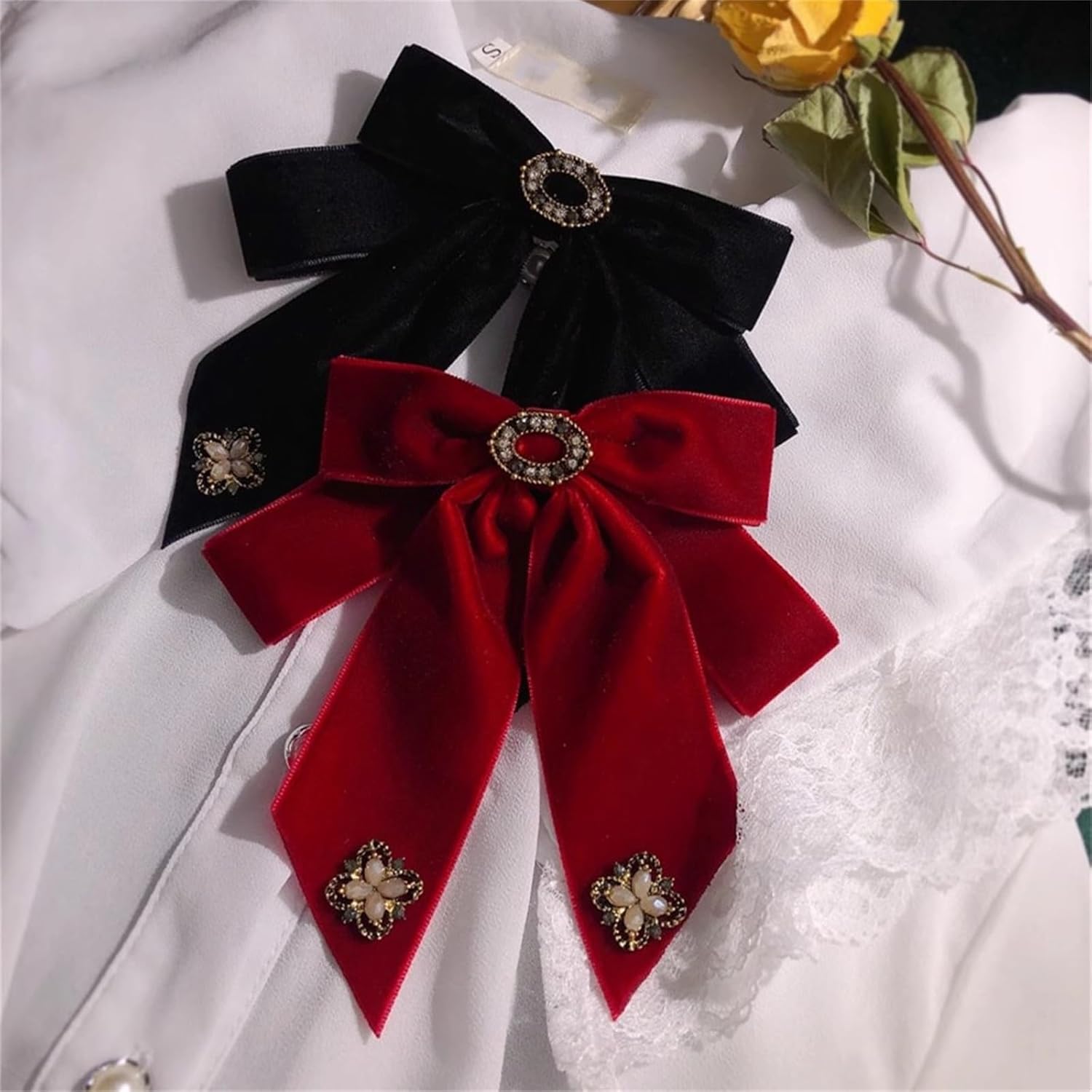 [売店] レディース蝶ネクタイ ウェディングプリンセスヴィンテージ蝶ネクタイ女性レッドベルベットアングルピンカラーフラワーシャツダブ