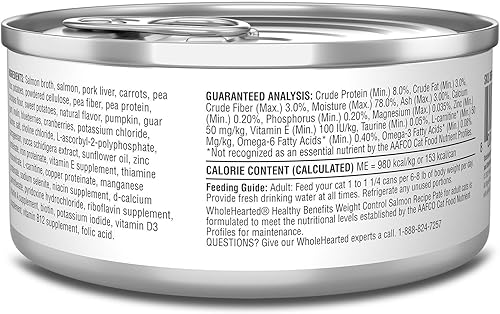 Miniatura 2 de WholeHearted Weight Control Receta de salmón alimento húmedo para gatos adultos, 5.5 onzas, caja de 24