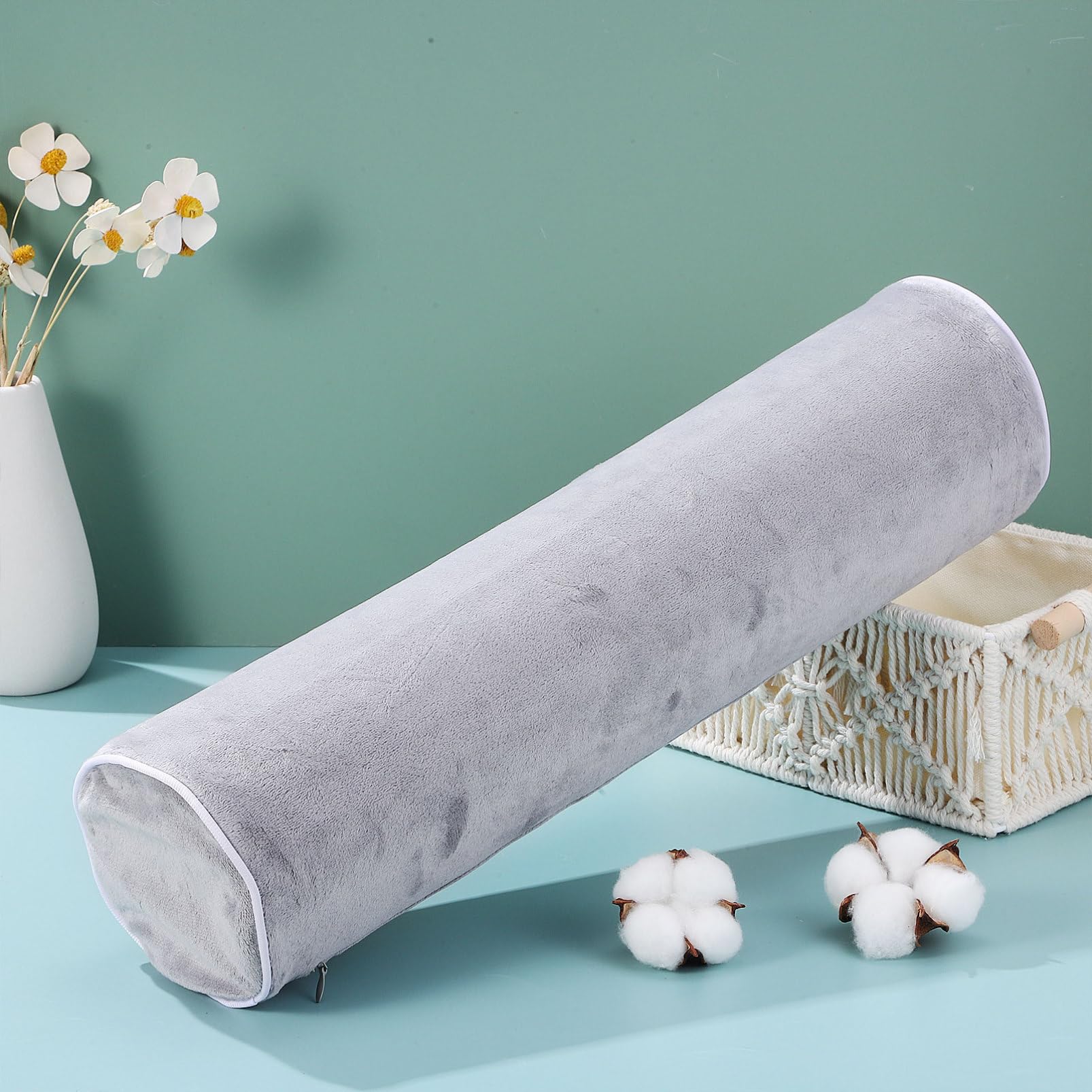 Almohada Cervical Ergonómica Cilíndrica 11X40 CM Soporte para Piernas y Espalda, Fabricada en Algodón Viscoelástico, para Dormir y Viajes