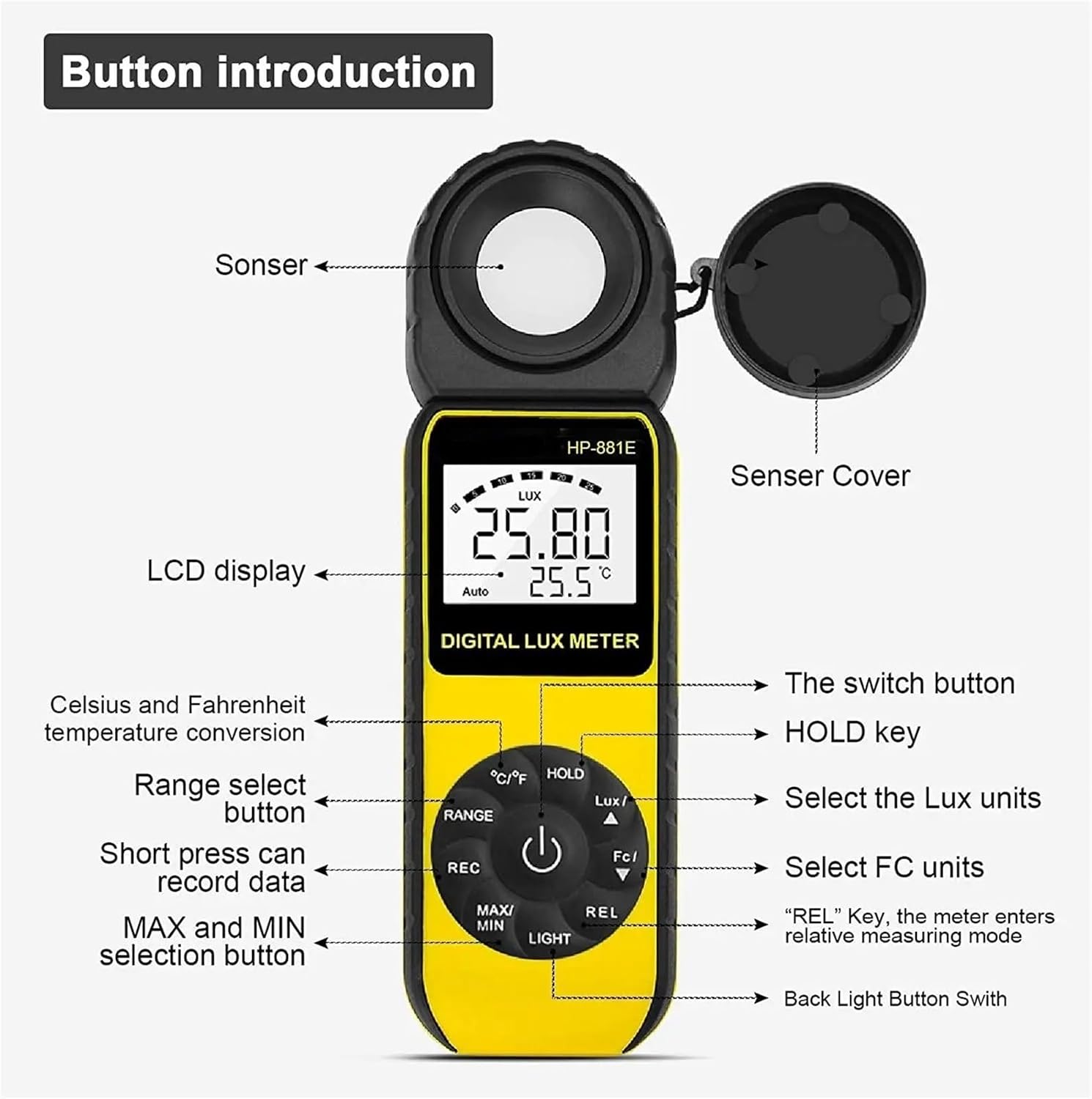 Light Meter, 881E Digital Illuminanc/Light Meter with 0.01300,000 Lux(0.0130, FC) Measuring Ranges for LED Lights and Plants Lumen,Light Meter Photography