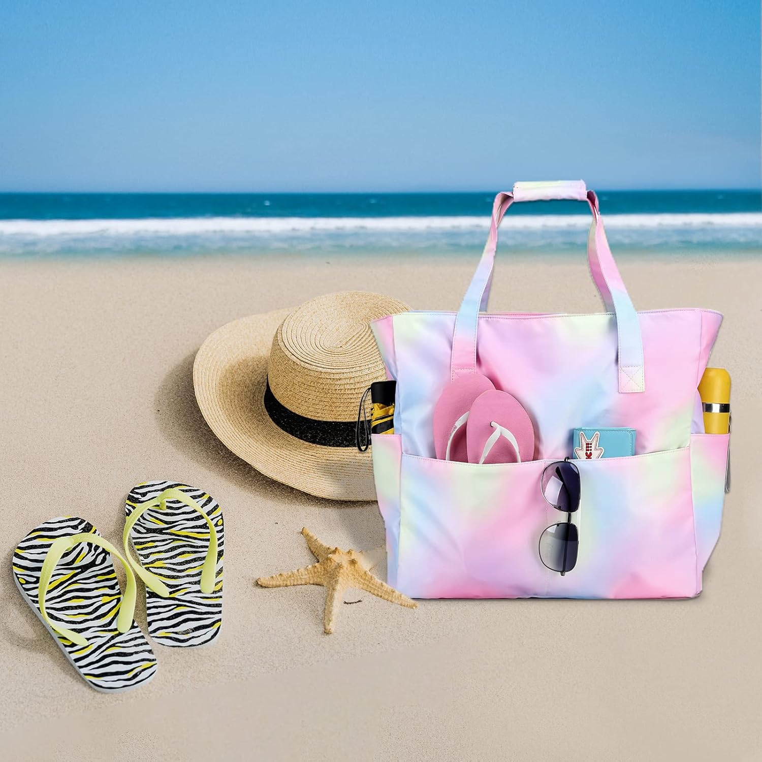 Bluboon Beach Bags for Women, Large Waterproof Tote Bag With Wet Compartment for Pool Weekender Travel Gym - Image 3