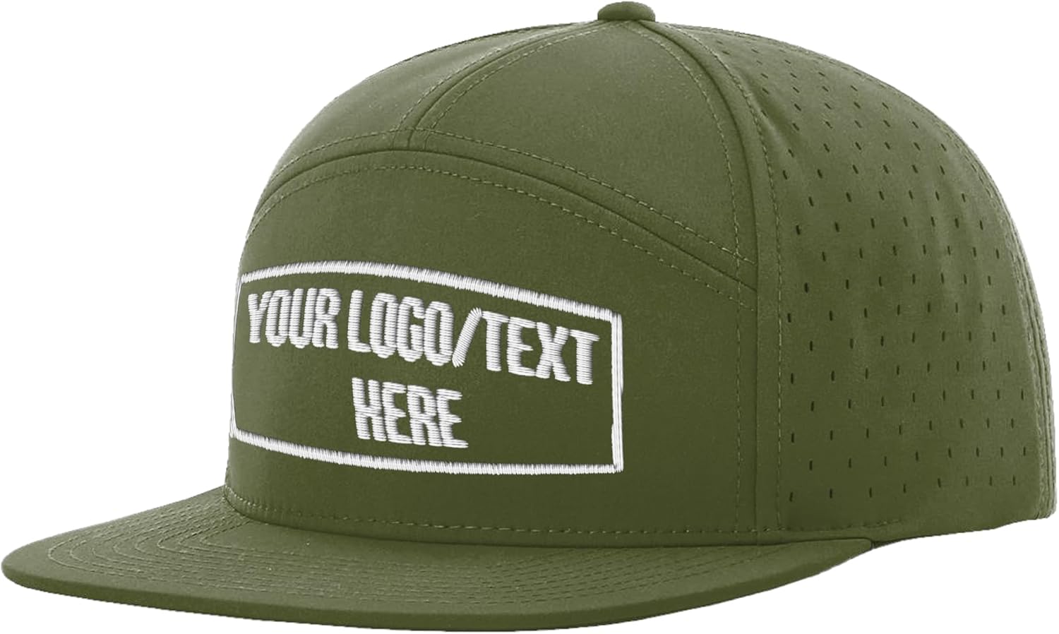 Custom Baseball Cap, Embroidered 7 Panel Flat Bill Hat, Add Your Logo or Text, Adjustable Snapback Water-Resistant