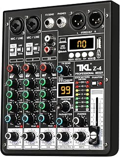 TKLBLS Z4 4-Channel DJ Audio Mixer with Bluetooth 5.0, 99 DSP Effects, 48V Phantom Power & USB for Live Streaming & Recording