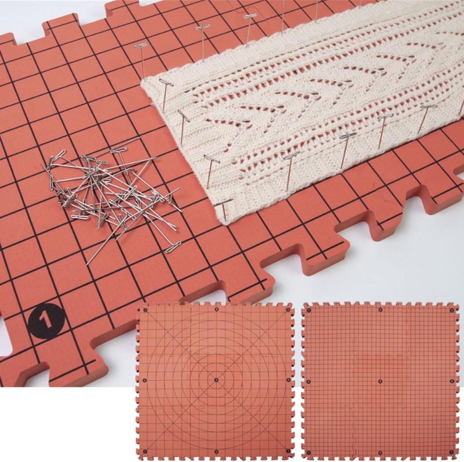 9 個のかぎ針編みブロッキングボードかぎ針編み用のグリッドマット付き使いやすい編み物マット