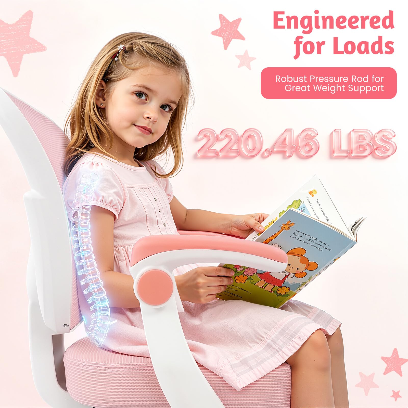 Sedia da scrivania per bambini, ergonomica, con seduta regolabile in altezza (36-46 cm), girevole a rete, per ragazzi e ragazze, adatta per camera da letto, compiti, lettura