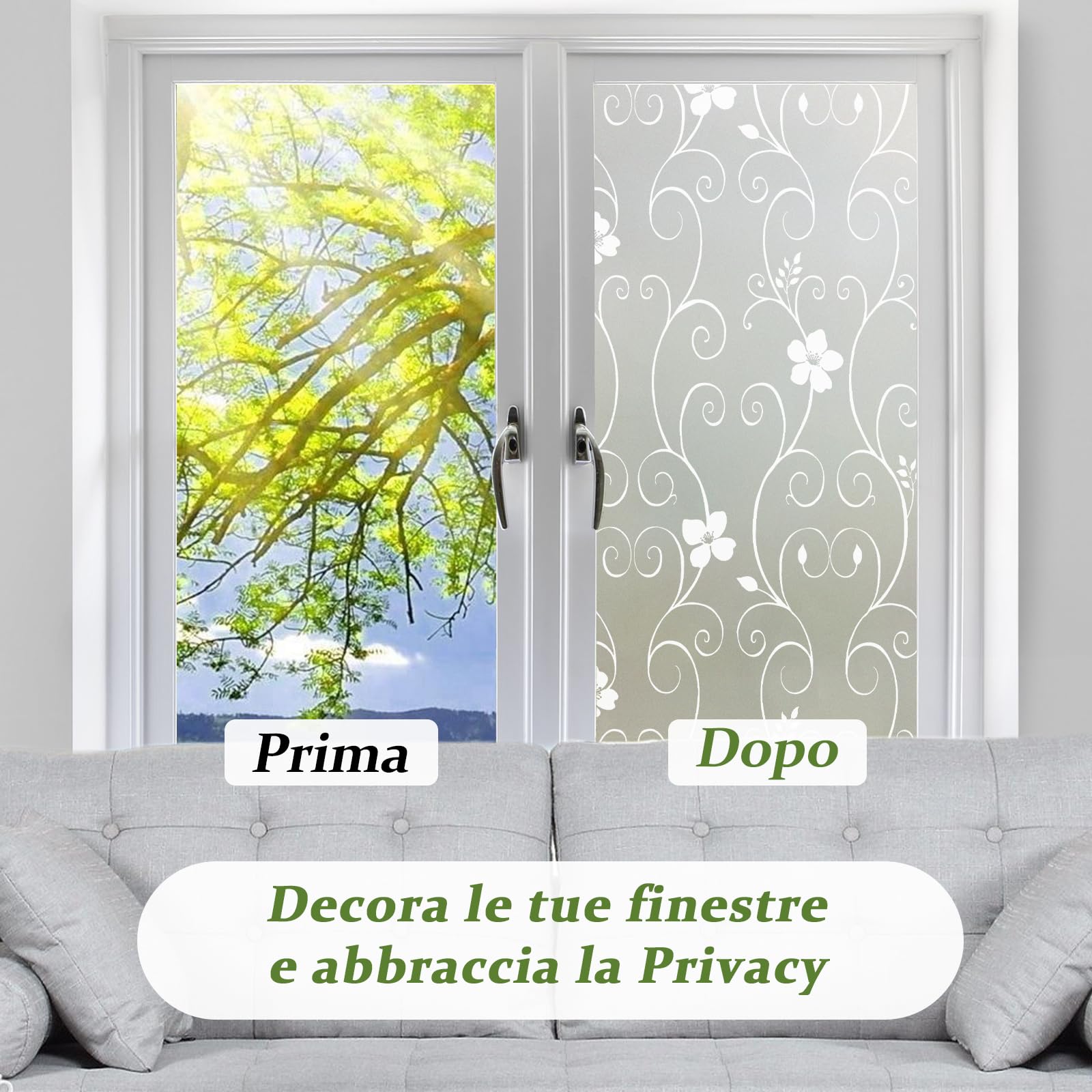 Pellicola Per Vetri Privacy 44.3x200cm - Motivo Foglie E Fiori - Foto 9