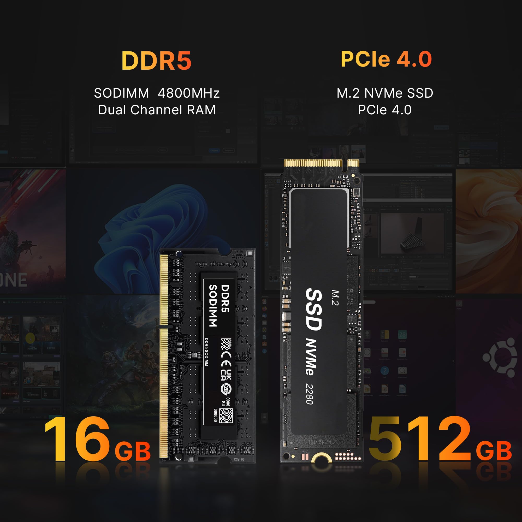 BOSGAME P3 Gaming PC, Ryzen 9 6900HX, 8 Cores 16 Threads up to 4.9GHz, 16GB DDR5 RAM, 512GB PCIe 3.0 SSD, 4K@60Hz Triple Display, USB4.0, 2.5G LAN